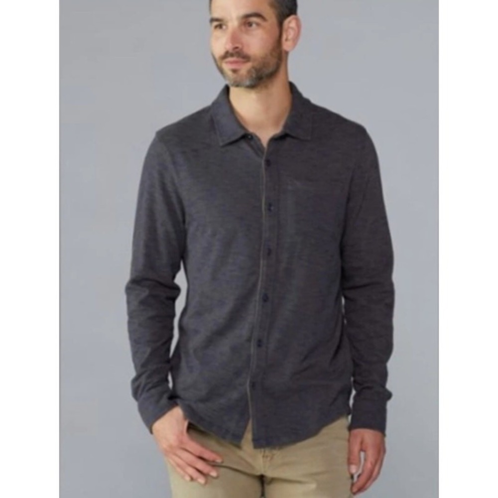 Prana Men's Ronnie Charcoal Long‎ Sleeve Button Up Shirt X Large Organic Cotton